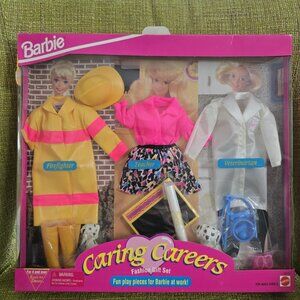Vintage Barbie Doll Cool Careers Clothing Gift Set Firefighter Teacher Vet Dog